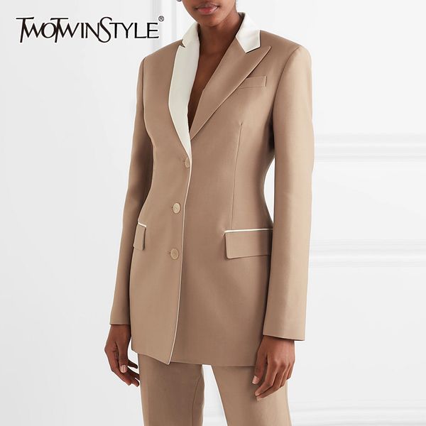 

twotwinstyle elegant solid blazer for women notched collar long sleeve hit color large size coats female 2019 fashion autumn, White;black