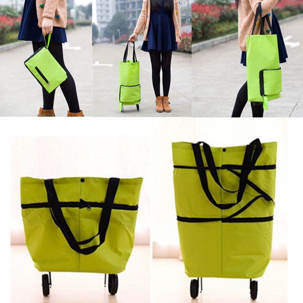 

tote tug bag portable on shopping travel foldable handbag foldable wheels rolling reusable grocery trolley oxford cart