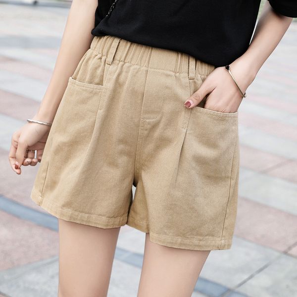 

2019 summer women's casual elastic waist cotton shorts solid color self-cultivation shorts plus size 3xl, White;black