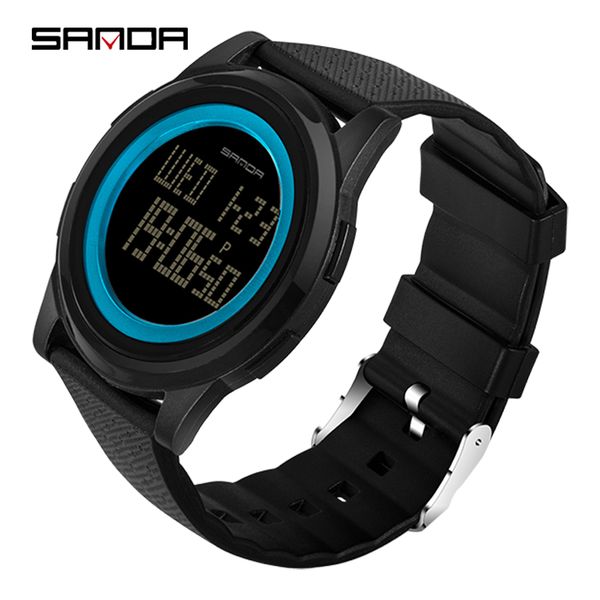 

sanda luxury men watch 9mm super slim analog digital outdoor sports led waterproof wristwatch electronic men's watches, Slivery;brown