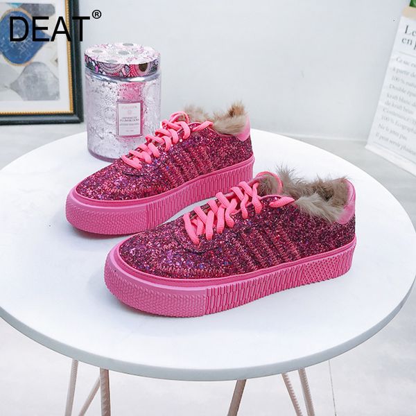 

deat] 2019 round toe bandage bling fur velvet casual simple flat shoes women new autumn winter fashion tide 10f054, Black