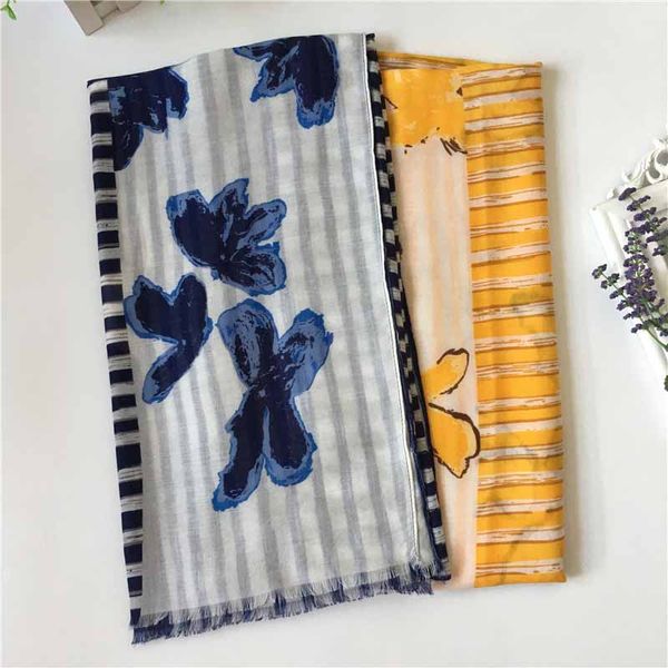 

2019 designer new scarf fashion luxury silk scarf spring new thin small square print shawl four colors available size 190*135cm high quality, Blue;gray