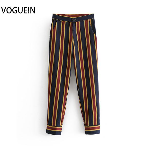 

voguein new womens elegant fashion striped print zipper trousers pants for suits wholesale, Black;white
