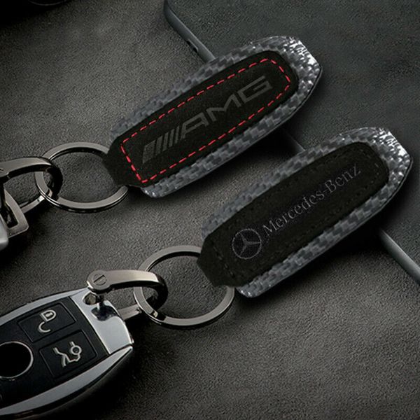

Matte Leather Carbon Fiber Car KeyChain KeyRing Holder Fit For AMG Mercedes-Benz