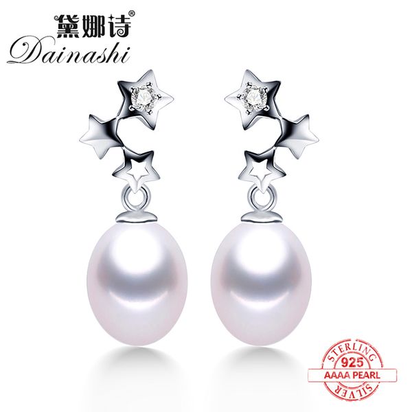 

new star design zircon dangle earrings natural freshwater pearl drop earrings 925 sterling silver fashion fine jewelry for women, Golden;silver
