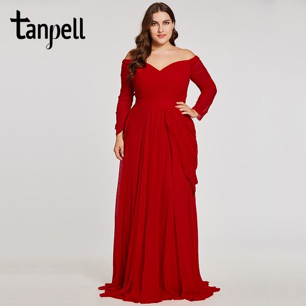 

tanpell off the shoulder evening dress red 3/4 length sleeves a line gown women pleated floor length formal plus evening dresses, White;black