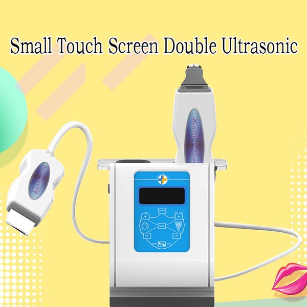 

2 in 1 small touch screen double ultrasonic face deep clean and removal wrinkle skin scrubber ultrasound facial peeling spa beauty massager, Black;white