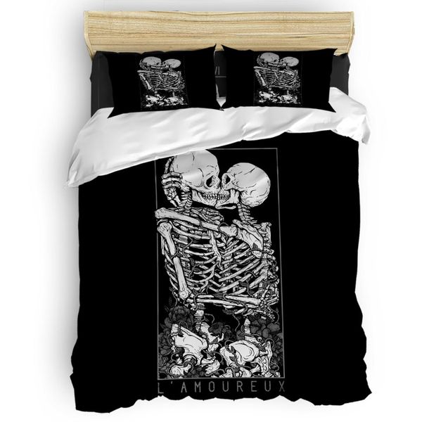 

the lovers duvet cover set skull bed sheets comforter cover pillowcases twin full  king size 4pcs bedding sets black