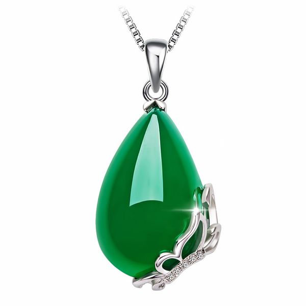 

green jade pendant s925 sterling silver jewelry for women chalcedony colgante necklace bizuteria collier amethyste pendants 2019