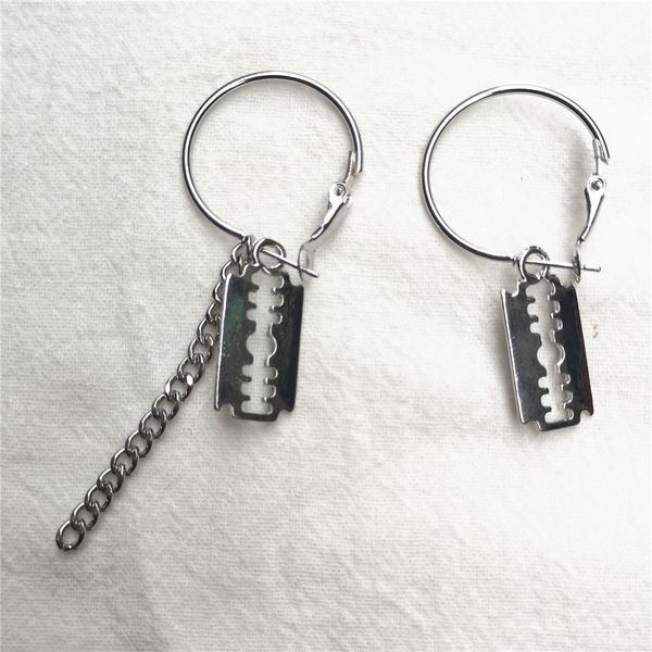 

kpop dna korean v pop jewelry razor blades drop earrings for women men vintage punk long tassel shaver geometric earrings, Silver