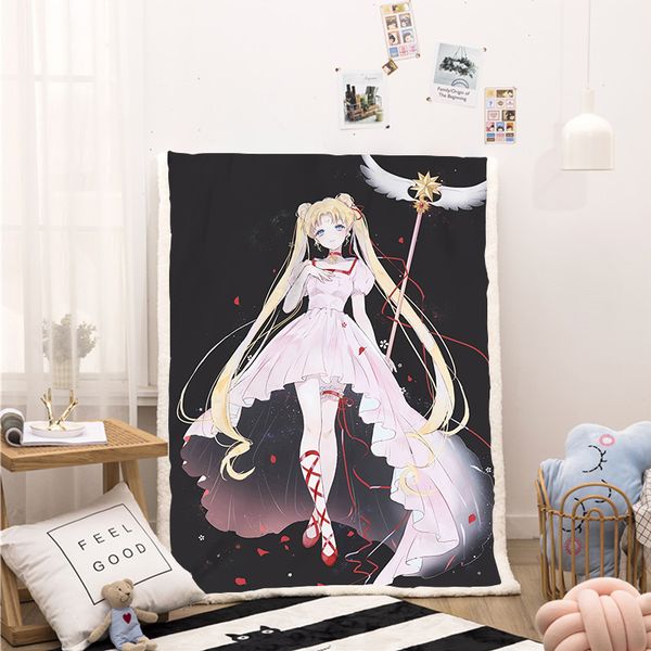 

sailor moon funny character blanket 3d print sherpa blanket on bed home textiles dreamlike style 13