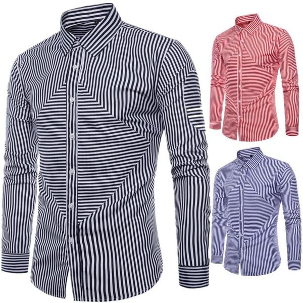 

весна и осень одежда новых мужская полосатые вскользь рубашка с длинными рукавами европейской тенденции отворот удобной мужская блуза, White;black