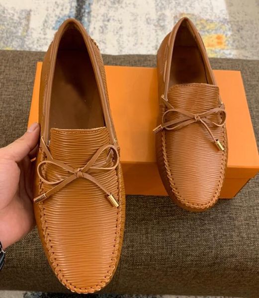 

orignal box] luxury new louise mens loafers moccasin-gommino genuine leather formal slip on wedding dress shoes size 38-45, Black