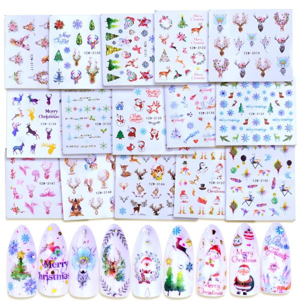 

1 sheet christmas nail art sticker slider santa claus snowman transfer decals foils 3d adhesive new year xmas designs, Black