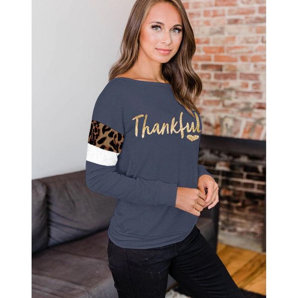 

thankful letters women tshirts spring autumn leopard designer, White