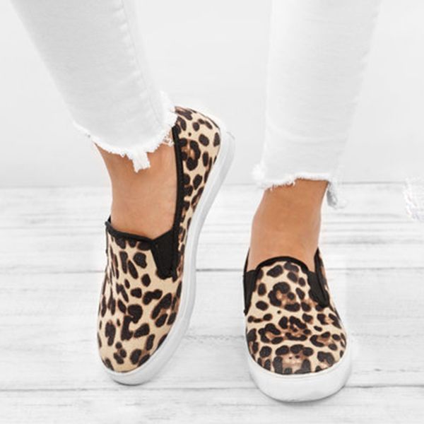 

fashioin Women Spring Loafers Leopard Platform Female Canvas Casual Flats Slip On Vulcanized Shoes Ladies Shallow Comfort 2019
