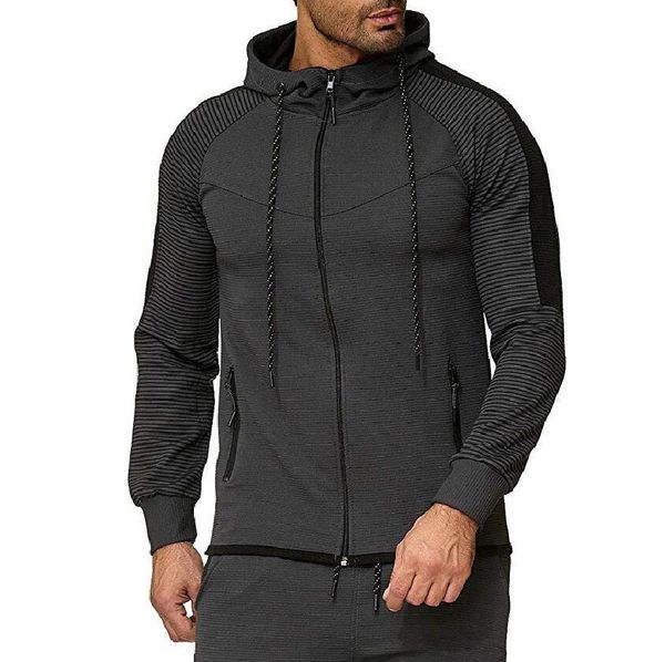 

autumn sweatshirt for men hoodie sudadera hombre patchwork stripe jogging gym training sportswear plus size hooded tracksuit top, Black