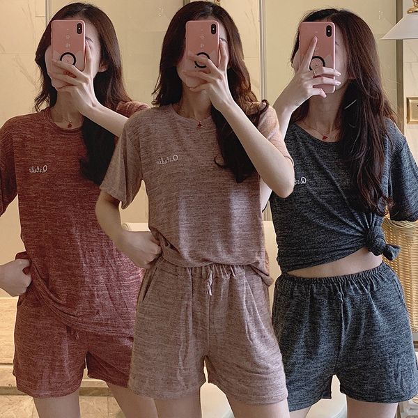 

2020 summer short sleeve thin pajamas sets for women shorts sleepwear pyjama femme loungewear homewear pijama mujer home clothes, Black;red