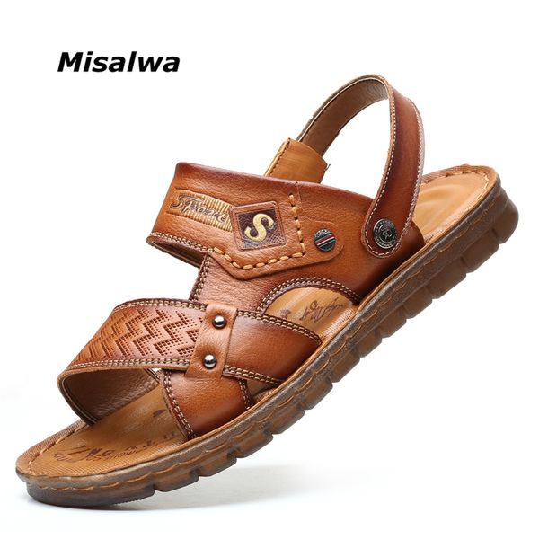 

new men's shoes 2020 summer genuine leather sandals brand quality men sandals slippers beach men casual shoes t200420, Black