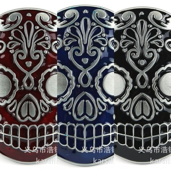 

straight gothic ghost head personalized hip-hop straight gothic ghost head buckle personalized hip-hop belt belt buckle, Slivery;black