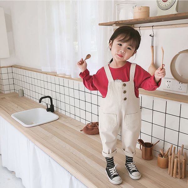 

kids pants denim pure color baby girls straps pants casual new autumn toddlers boys trousers kids clothes, Blue