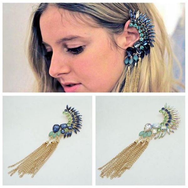 

designer women ear armor tassels gemstone luxury earrings jewelry for women birthday new year christmas gift, Silver