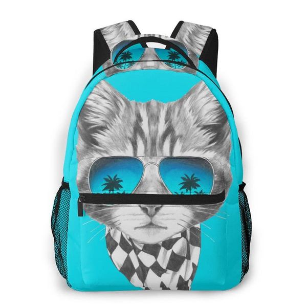 

женщины рюкзак детская школа сумка для девочек-подростков кошка с очками шарф женский портативный ноутбук bagpack travel back pack 2020