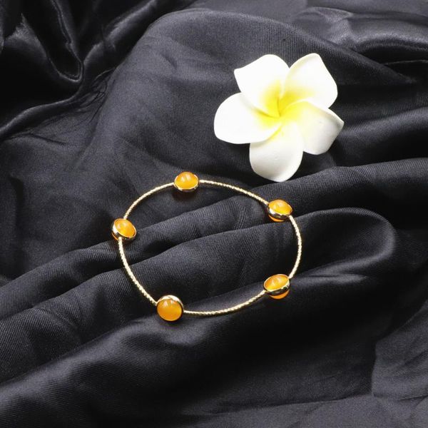 

beaded bracelet for women classic natural stone yellow jades round bangle wrist bracelets friend gift jewelry 7.5" b316, Golden;silver