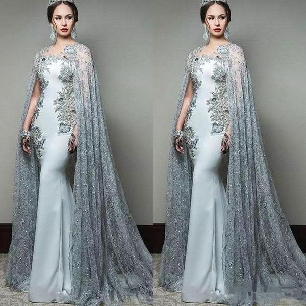 

Новые 2019 Abric Русалка платья выпускного вечера с Мыс рукав Jewel шеи формальный вечер