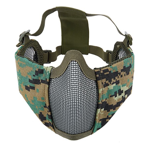 

half face mask camouflage steel mesh with ear protection lower face protective woodland, Black