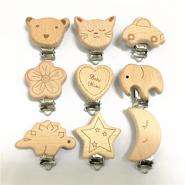 

cartoon animal engrave beech wood clip wooden dummy pacifier clips unfinished diy teething baby soothers holder multi patterns