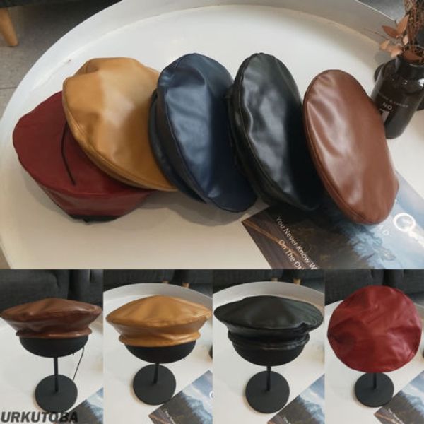 

женщины дамы девушки мода твердые черные береты шляпа искусственная кожа французский маскарадный костюм партии женщин cap винтажный костюм, Blue;gray