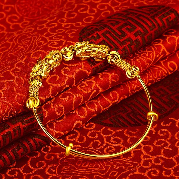 

selling imitation gold bracelet women 24k gold-plated jewelry fashion euro money brave transfer beads bracelet wholesale, Golden;silver