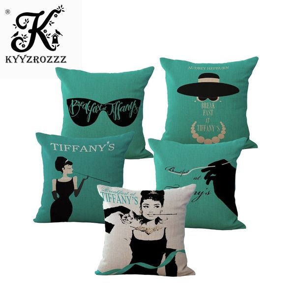 

fashion cotton linen tiffany breakfast audrey hepburn decorative throw pillow case cushion cover sofa home decor