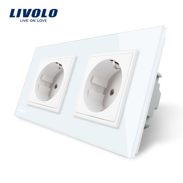 

livolo eu standard wall разъем питания, 4colors хрустального стекла панели, производитель 16а розетке двойной ес разъем