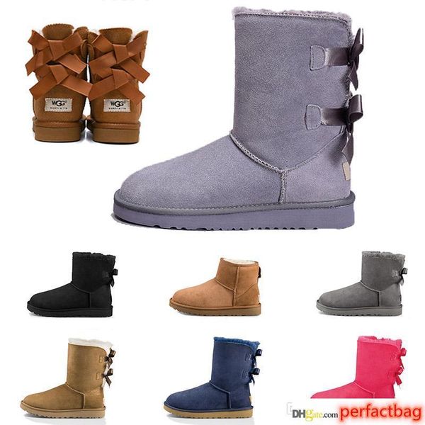 

2020 snow boots women boots short mini australia classic knee tall winter boots designer bailey bow ankle bowtie black grey shoes 36-41