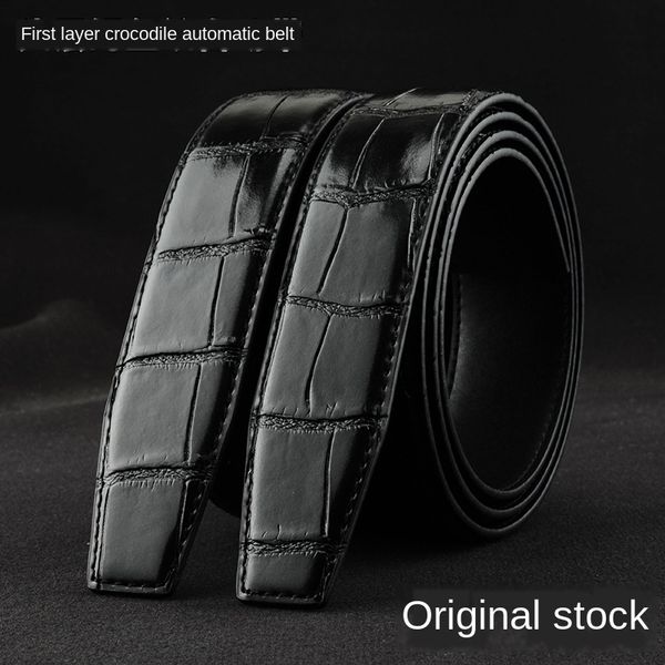 

men's crocodile leather genuine leather automatic buckle crocodile body high-end men's personalized belt business belt, Black;brown