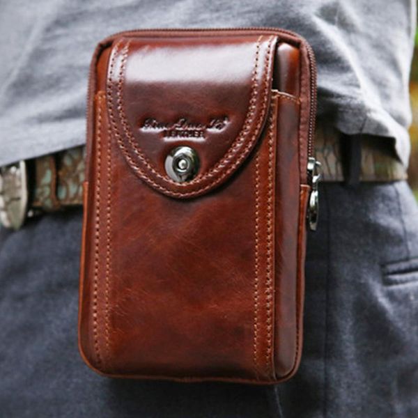

new men's genuine leather cowhide vintage belt pouch purse fanny pack waist bag for cell mobile/phone case cover skin