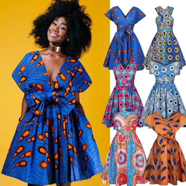 

Women Casual African Tradition Clothing Ankara Sexy Party Dress Print Multi-Way Summer Africa Printing Style Sundress