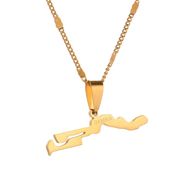 

stainless steel gambia map flag pendants necklace gold color women trendy gambian map jewelry jewelry gifts, Silver