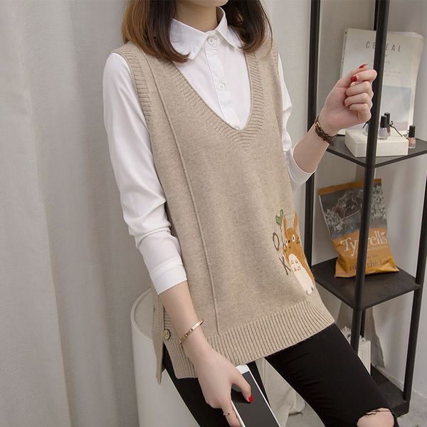 

loose v-neck knitted waistcoat, waistcoat, pullover, wool shoulder, spring and autumn women's new horse clip, White;black