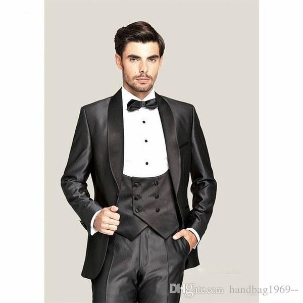 Modischer schwarzer Bräutigam-Smoking mit einem Knopf und Schalkragen, Trauzeuge, Trauzeuge, Herren-Hochzeitsanzug (Jacke + Hose + Weste + Krawatte), D: 230