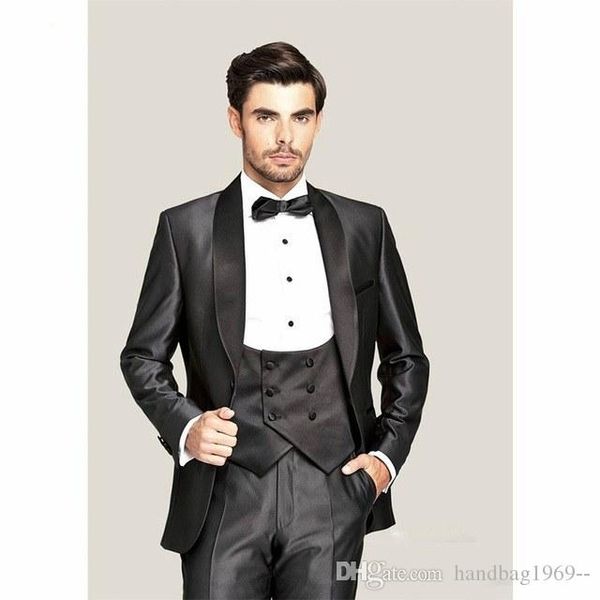 

fashionable one button black groom tuxedos shawl lapel groomsmen man mens wedding suits (jacket+pants+vest+tie) d:230, Black;gray