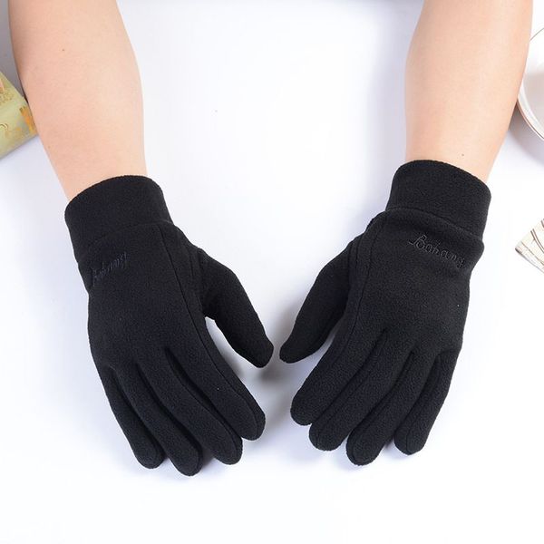

black cycling gloves winter warm full finger thick touch screen windproof thermal outdoor sports gloves
