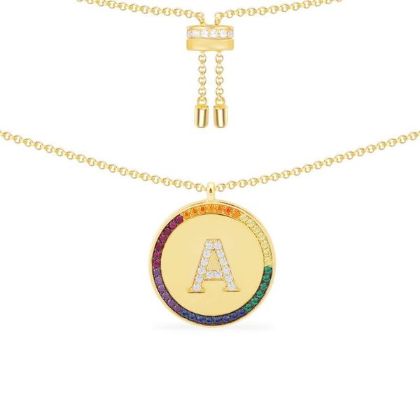 

sljely real 925 sterling silver rainbow letter a b c z 26 alphabet initial name round adjustable necklace women fashion jewelry