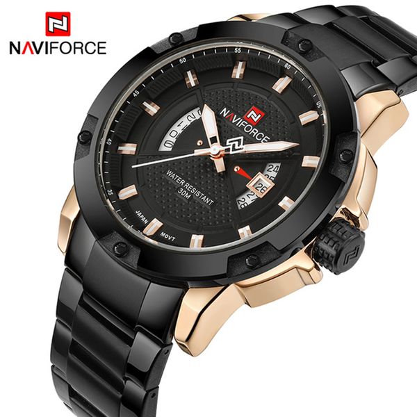 

2019 new naviforce fashion watches men full stainless steel date sports clock men's quartz watch relogio masculino, Slivery;brown
