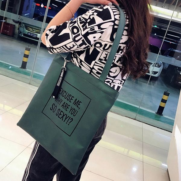 

women fashion large capacity casual shopping bags letter print female tote shoulder eco bag