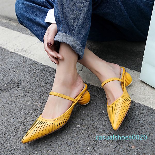 

stylesowner 2019 hollow out elegant woman slipper shoes pointed toe strap shallow mouth fashion shoe white yellow cut out shoe c20, Black