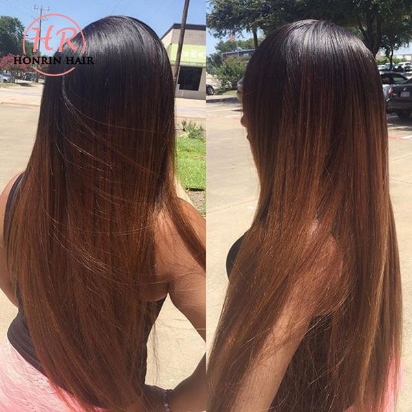 

honrin hair lace front wig ombre t1b/30 silky straight pre natural plucked hairline malaysian virgin human hair bleached knots glueless, Black