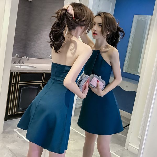 

casual dresses backless summer dress women 2021 metal ring sleeveless a-line mini party slim solid dinner vestidos, Black;gray